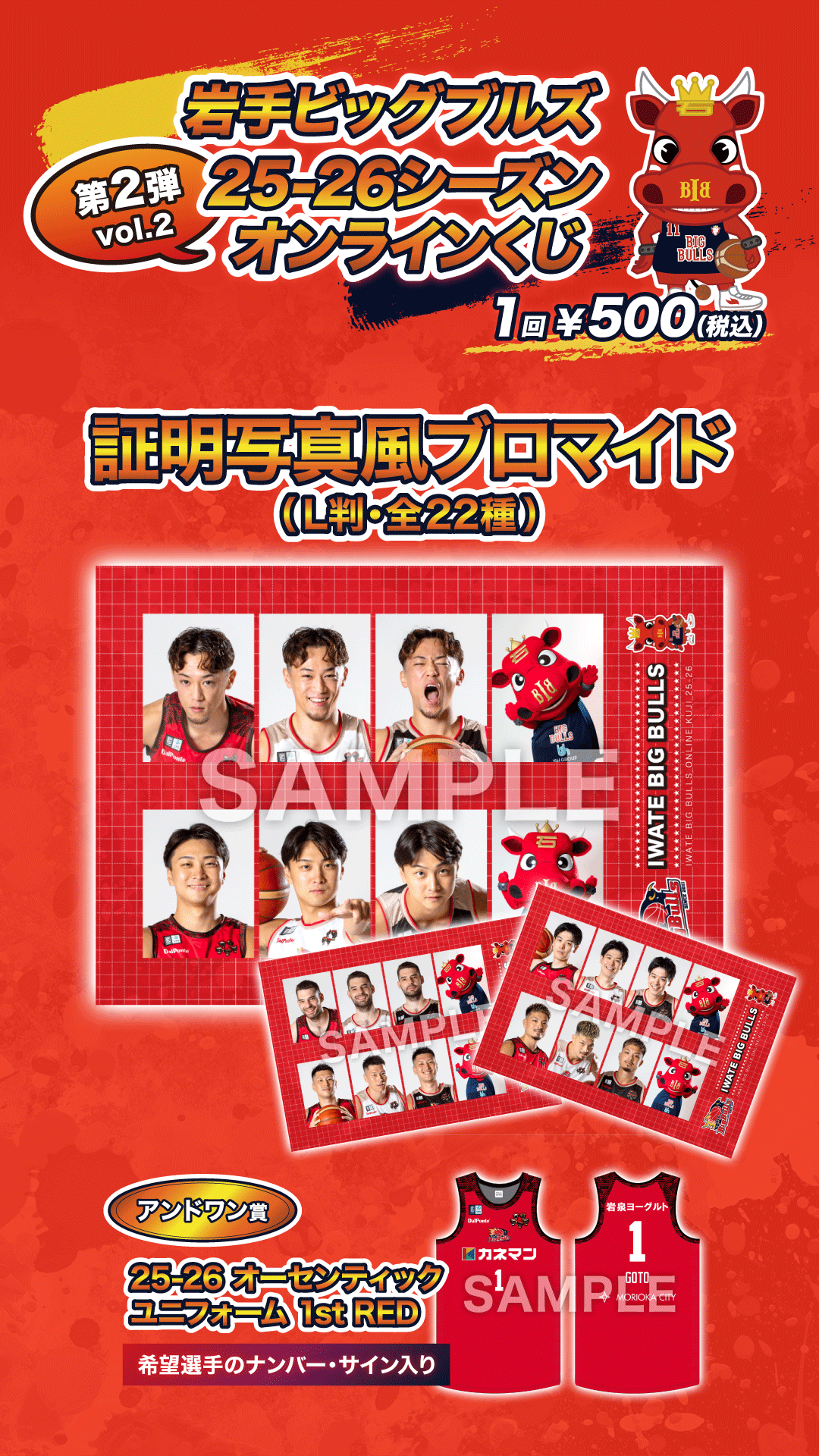 【第2弾 Vol.2】岩手ビッグブルズ オンラインくじのラインナップ画像